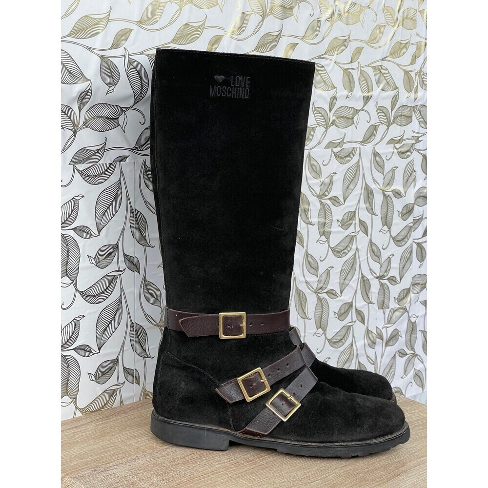 Love Moschino Black Suede Moto Boots | Gorpcore Biker Aesthetic | Size 9.5